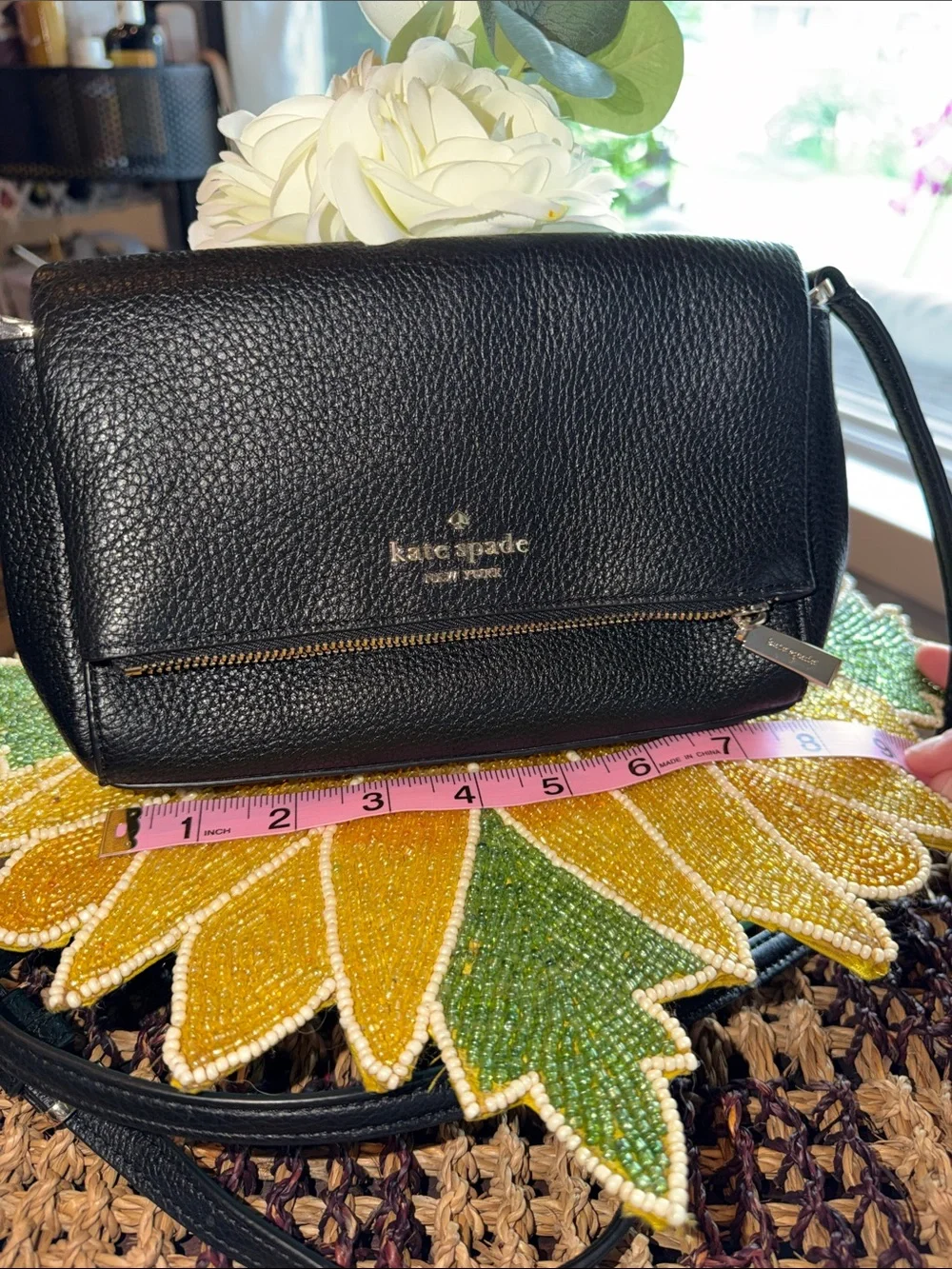 kate spade Black Pebbled Leather Crossbody with Front Zip